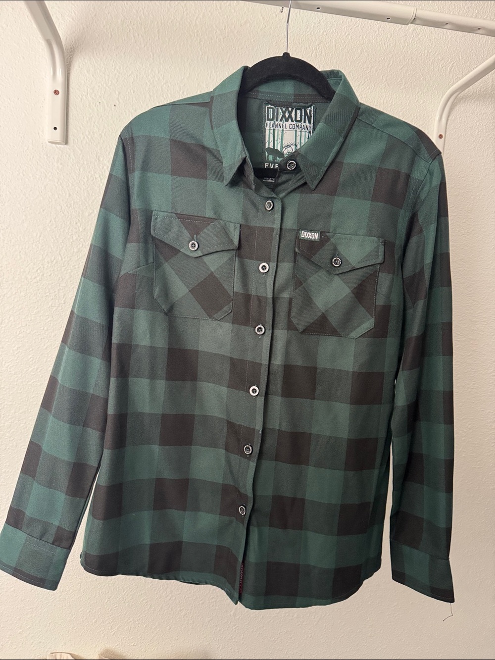 DIXXON women’s “Evergreen”  Green and Black Plaid Button-Down Flannel Shirt